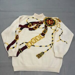 VTG Sweater Cream Baroque Chain S Women Horseback Equestrian Western Wool Peppy